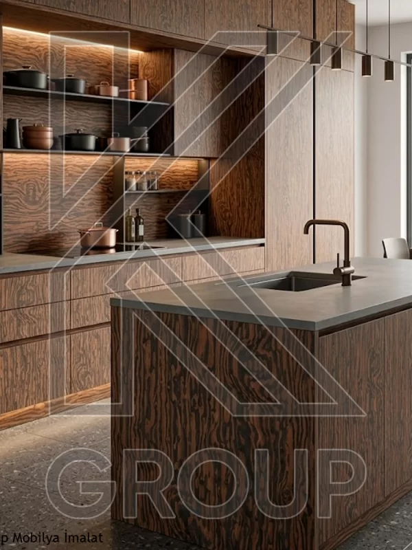 Abanoz Kaplama Mutfak Dolabı | Ahşap Kaplama Kapak