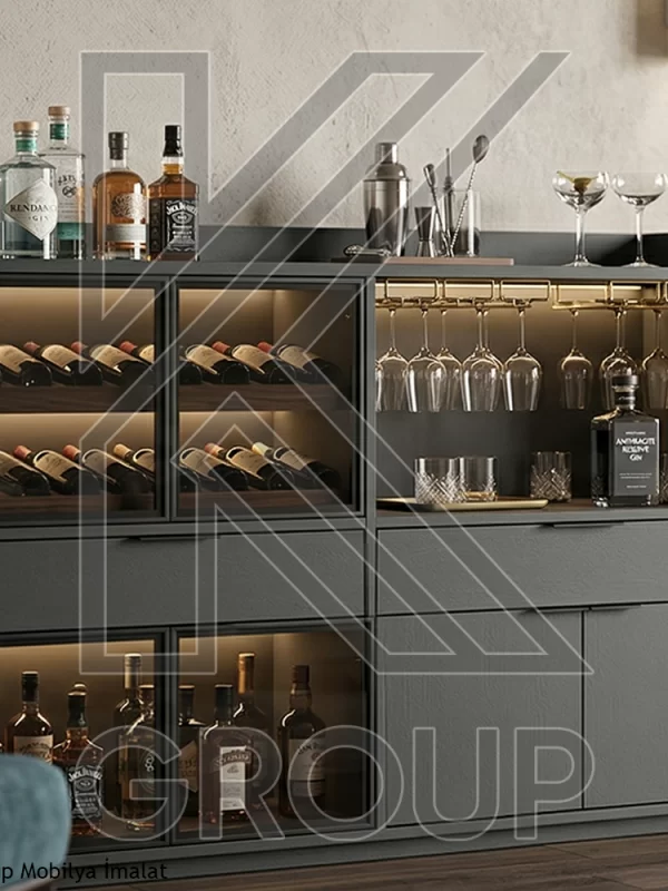 Bar Mutfak Dolabı | Antrasit Mdflam ve Suntalam Kapak